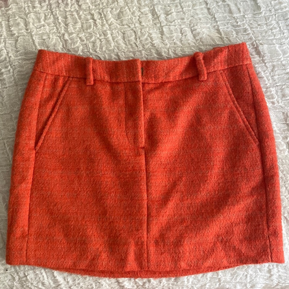 J Crew Wool blend orange tweed skirt with pockets